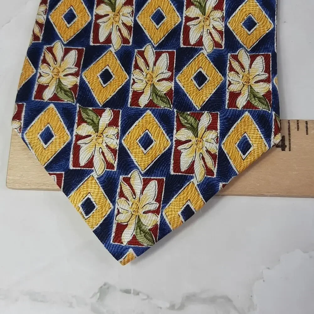 Charleston Tie Rack Floral Silk Tie Yellow Blue
